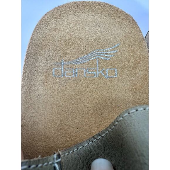 Dansko Burnished Khaki Green Calf Leather Sz 41 (US 9.5-10) Wedge Sandals Tiana - Picture 8 of 14